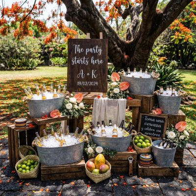 Bienvenida con estación de cervezas para eventos